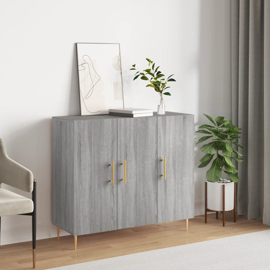 Dressoir 90X34X80 Cm Bewerkt Hout Grijs Sonoma Eikenkleurig