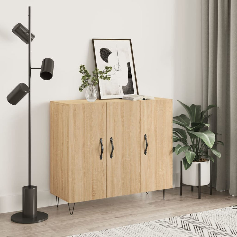Dressoir 90X34X80 Cm Bewerkt Hout Kleurig Sonoma eiken