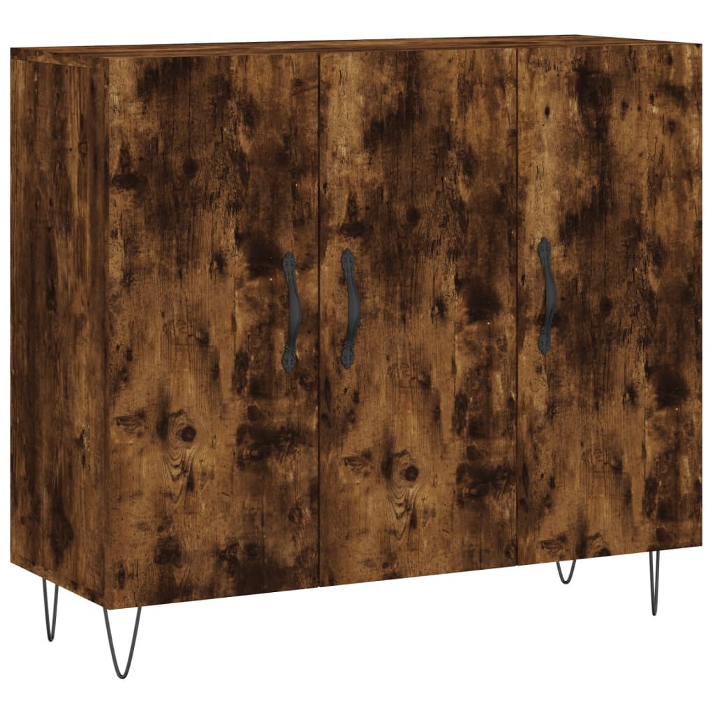 Dressoir 90X34X80 Cm Bewerkt Hout Gerookt Eikenkleurig