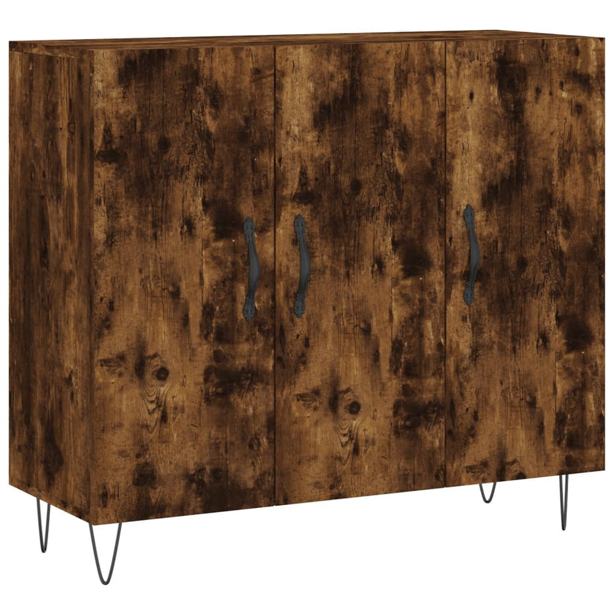 Dressoir 90X34X80 Cm Bewerkt Hout Gerookt Eikenkleurig