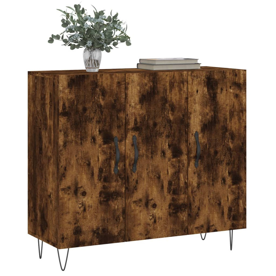Dressoir 90X34X80 Cm Bewerkt Hout Gerookt Eikenkleurig