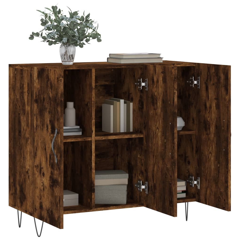 Dressoir 90X34X80 Cm Bewerkt Hout Gerookt Eikenkleurig