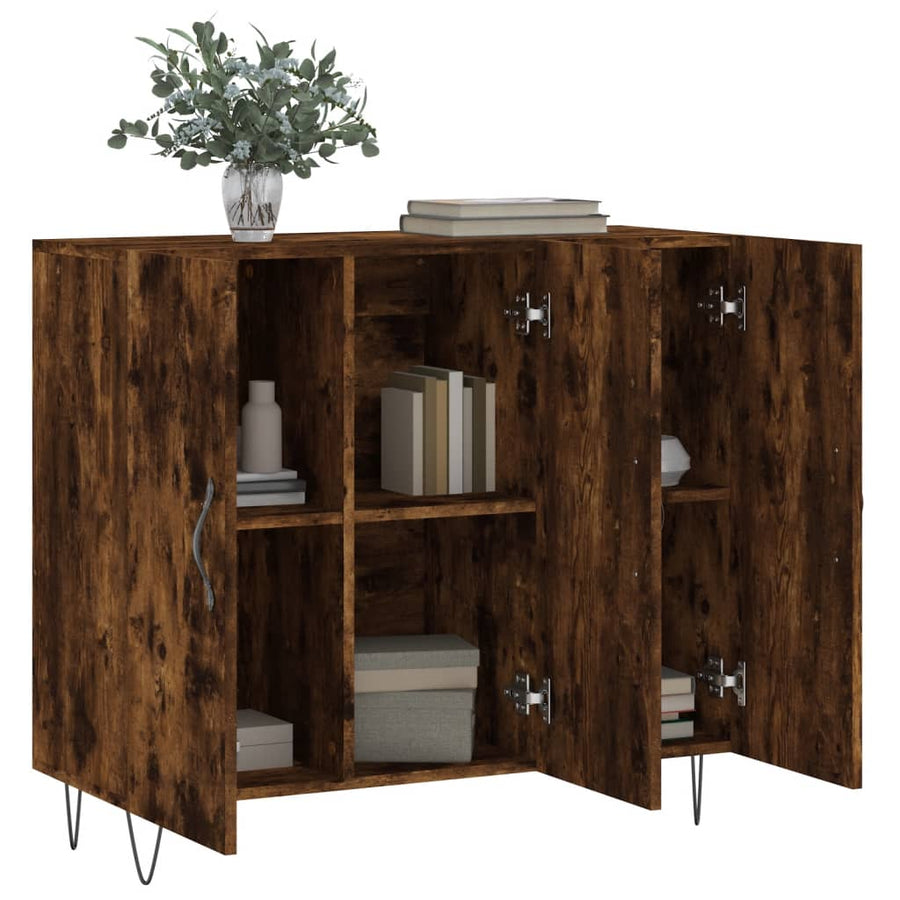 Dressoir 90X34X80 Cm Bewerkt Hout Gerookt Eikenkleurig
