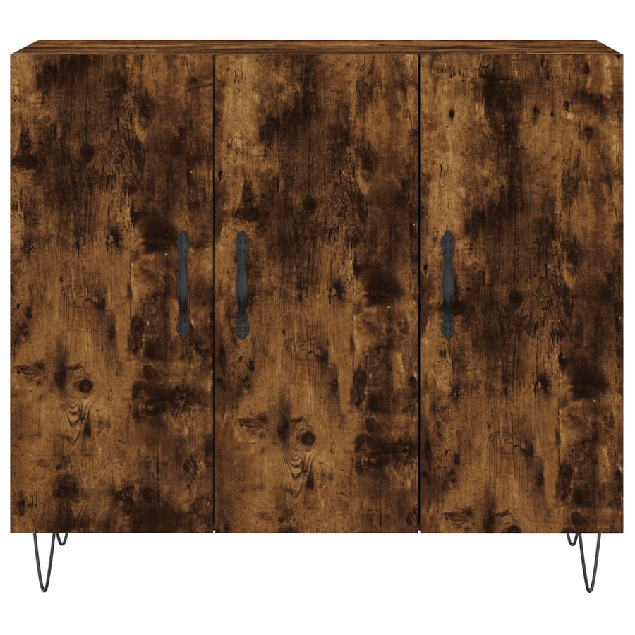 Dressoir 90X34X80 Cm Bewerkt Hout Gerookt Eikenkleurig