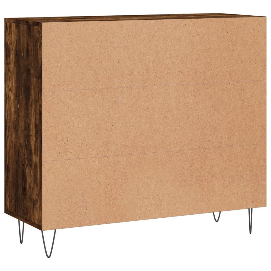 Dressoir 90X34X80 Cm Bewerkt Hout Gerookt Eikenkleurig