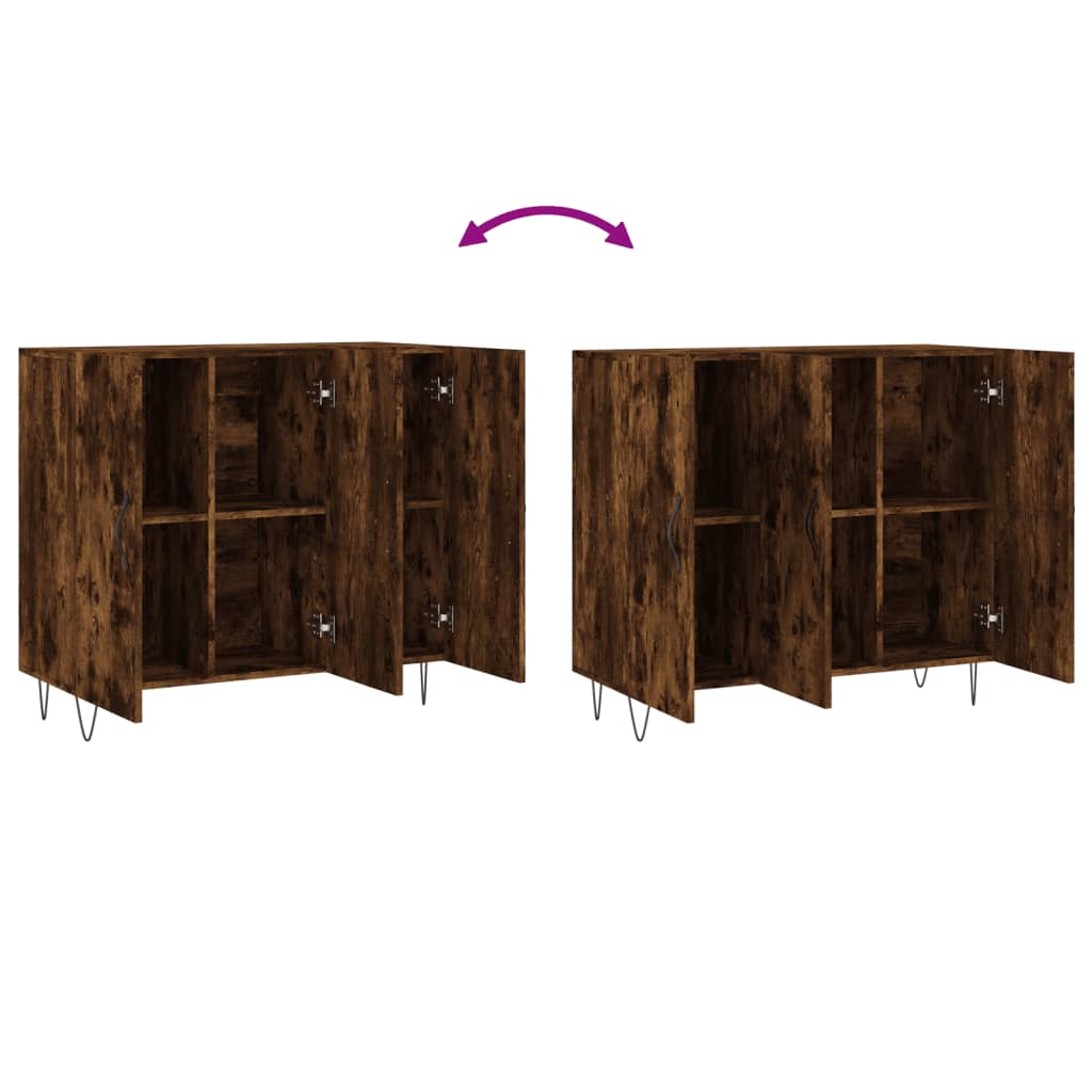 Dressoir 90X34X80 Cm Bewerkt Hout Gerookt Eikenkleurig