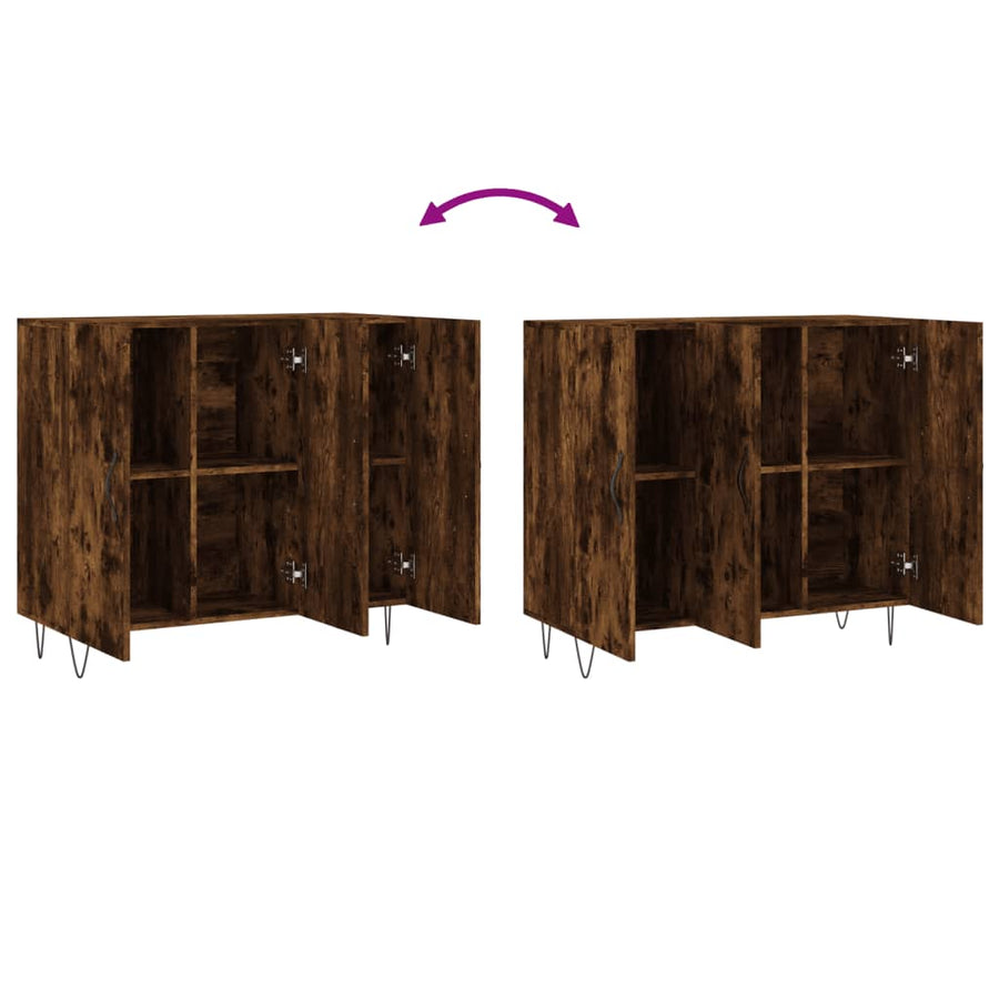 Dressoir 90X34X80 Cm Bewerkt Hout Gerookt Eikenkleurig