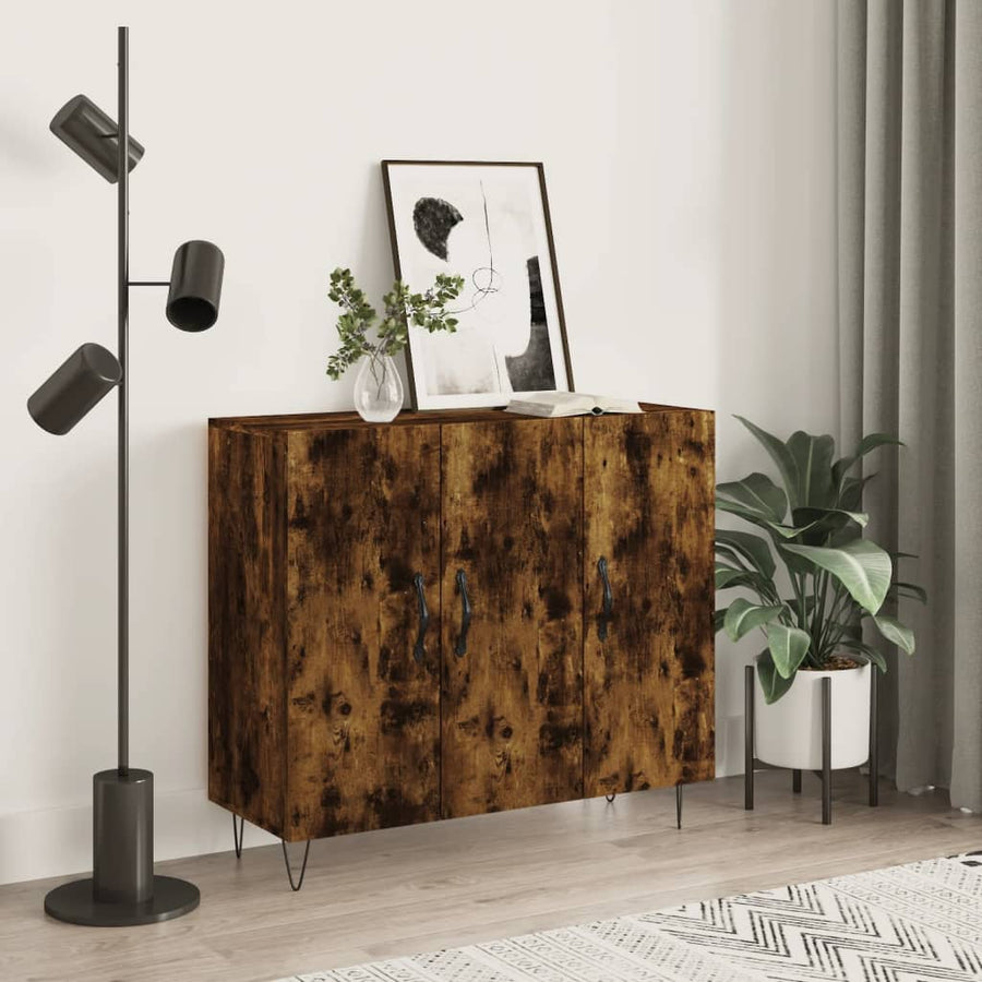 Dressoir 90X34X80 Cm Bewerkt Hout Gerookt Eikenkleurig