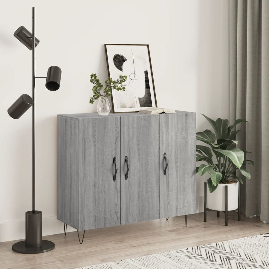 Dressoir 90X34X80 Cm Bewerkt Hout Grijs Sonoma Eikenkleurig