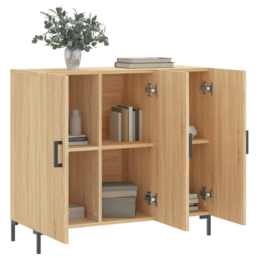 Dressoir 90X34X80 Cm Bewerkt Hout Sonoma Eikenkleurig