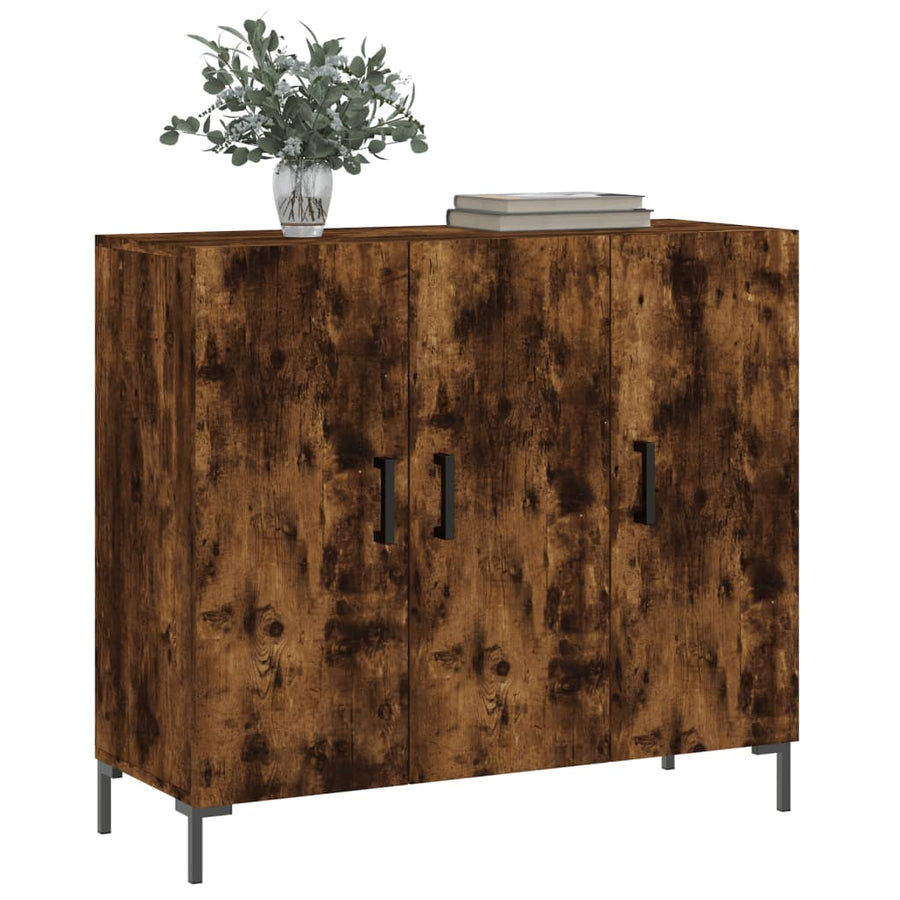 Dressoir 90X34X80 Cm Bewerkt Hout Gerookt Eikenkleurig