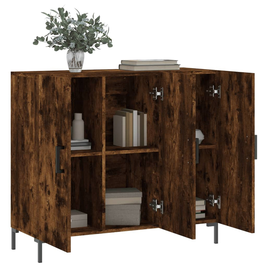 Dressoir 90X34X80 Cm Bewerkt Hout Gerookt Eikenkleurig