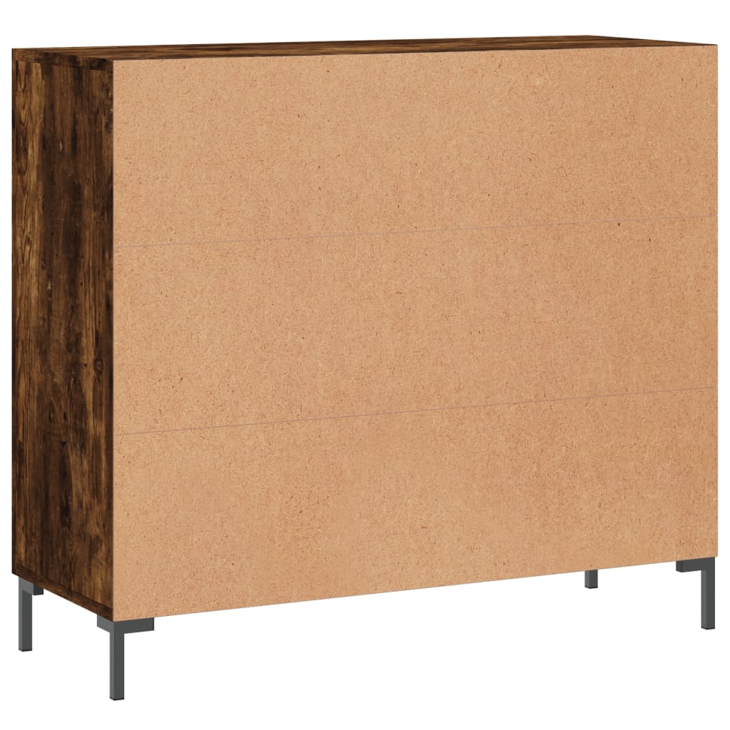 Dressoir 90X34X80 Cm Bewerkt Hout Gerookt Eikenkleurig