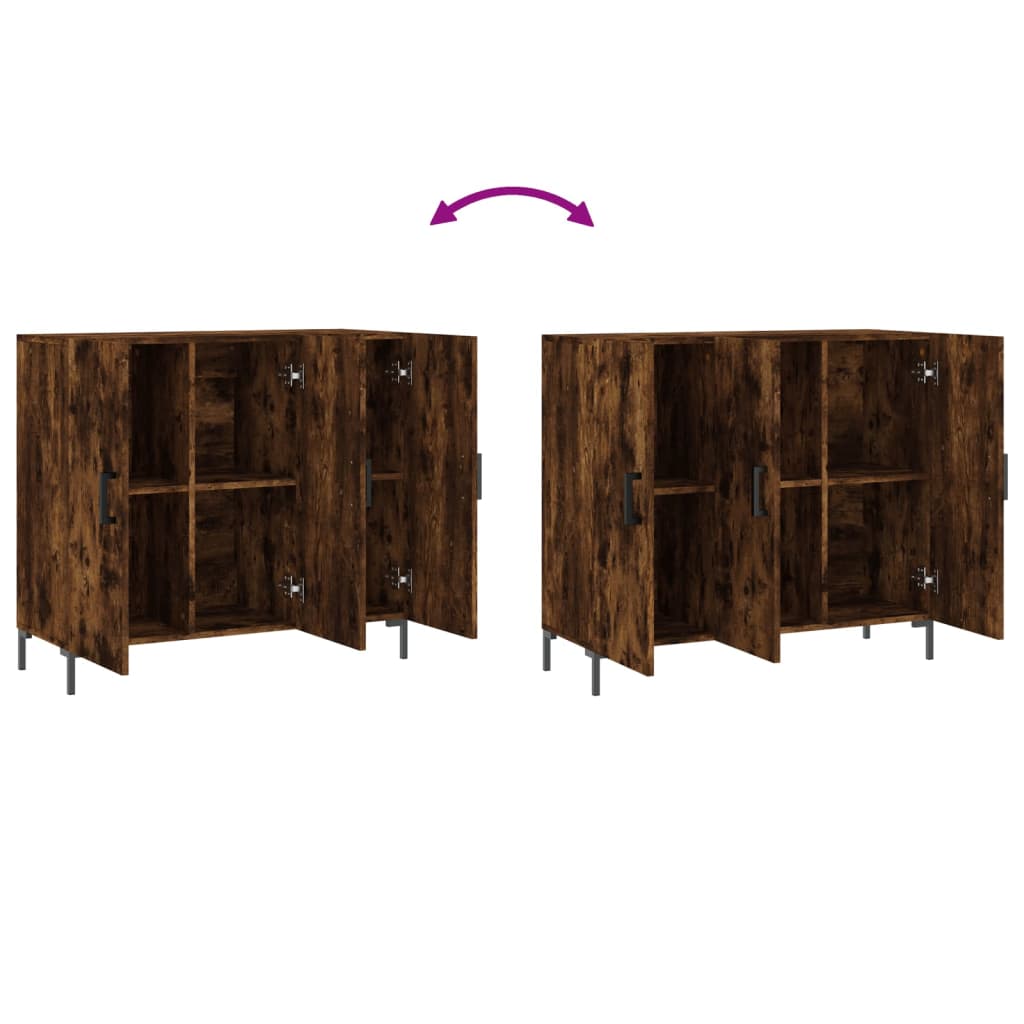 Dressoir 90X34X80 Cm Bewerkt Hout Gerookt Eikenkleurig