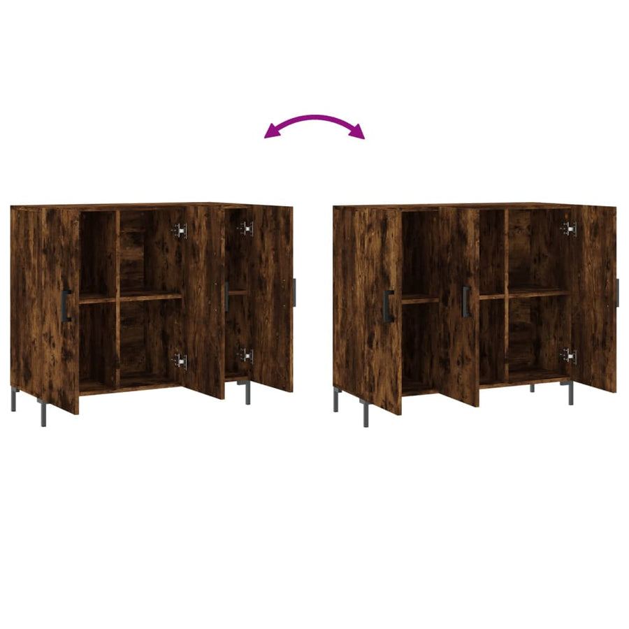 Dressoir 90X34X80 Cm Bewerkt Hout Gerookt Eikenkleurig