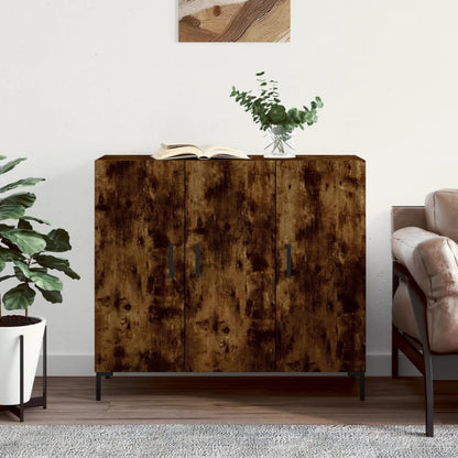 Dressoir 90X34X80 Cm Bewerkt Hout Gerookt Eikenkleurig