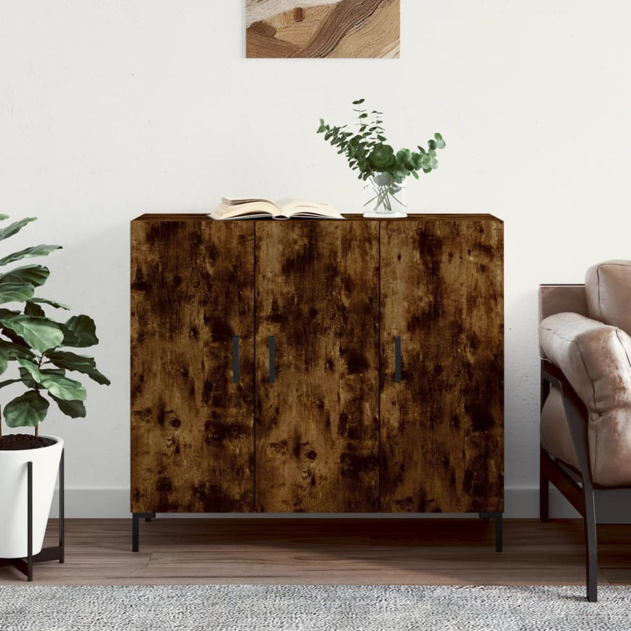 Dressoir 90X34X80 Cm Bewerkt Hout Gerookt Eikenkleurig