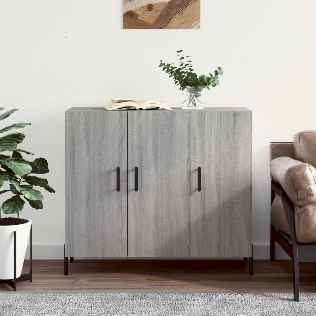 Dressoir 90x34x80 cm bewerkt hout grijs sonoma eikenkleurig