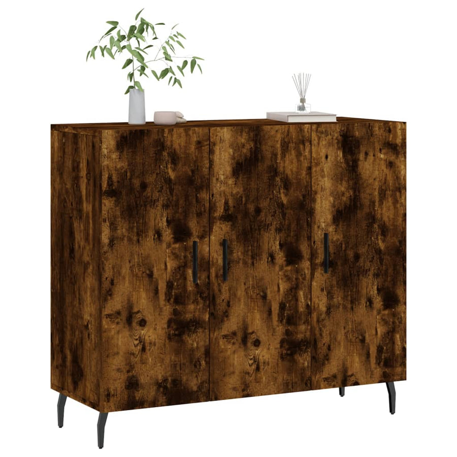 Dressoir 90X34X80 Cm Bewerkt Hout Gerookt Eikenkleurig
