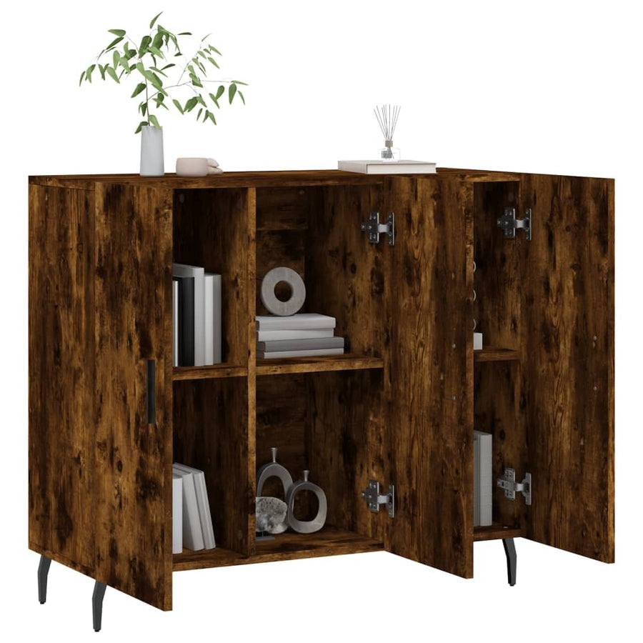 Dressoir 90X34X80 Cm Bewerkt Hout Gerookt Eikenkleurig