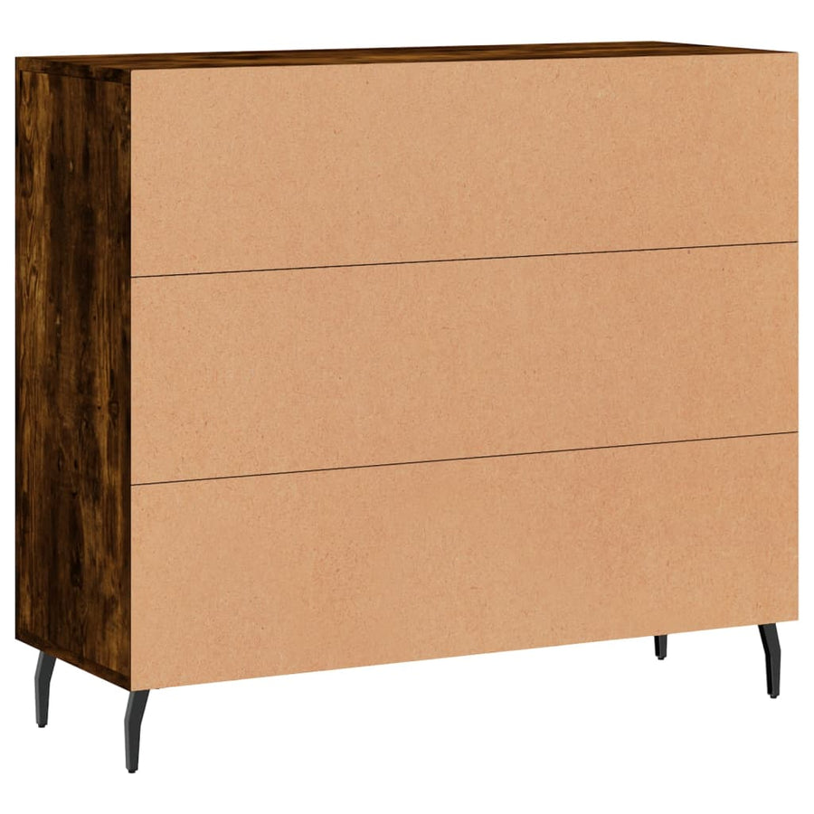 Dressoir 90X34X80 Cm Bewerkt Hout Gerookt Eikenkleurig