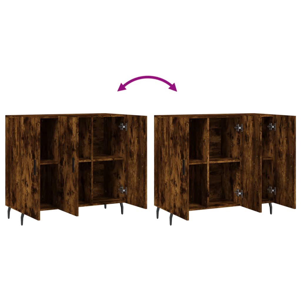 Dressoir 90X34X80 Cm Bewerkt Hout Gerookt Eikenkleurig