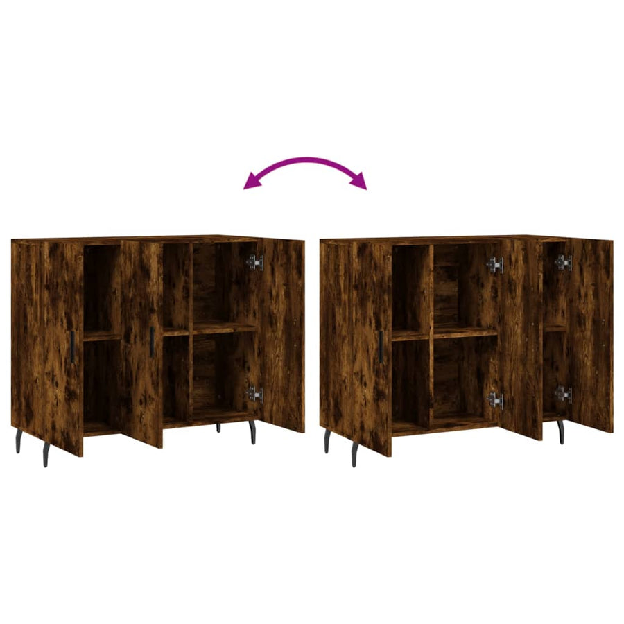 Dressoir 90X34X80 Cm Bewerkt Hout Gerookt Eikenkleurig
