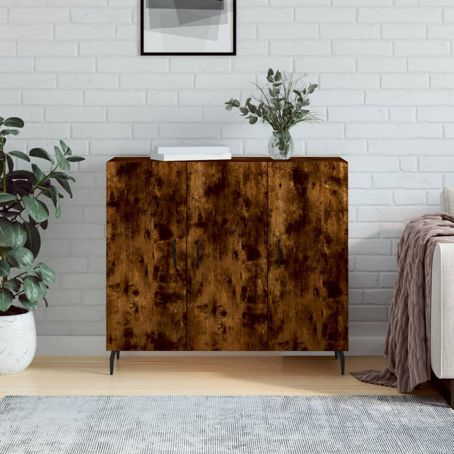 Dressoir 90X34X80 Cm Bewerkt Hout Gerookt Eikenkleurig