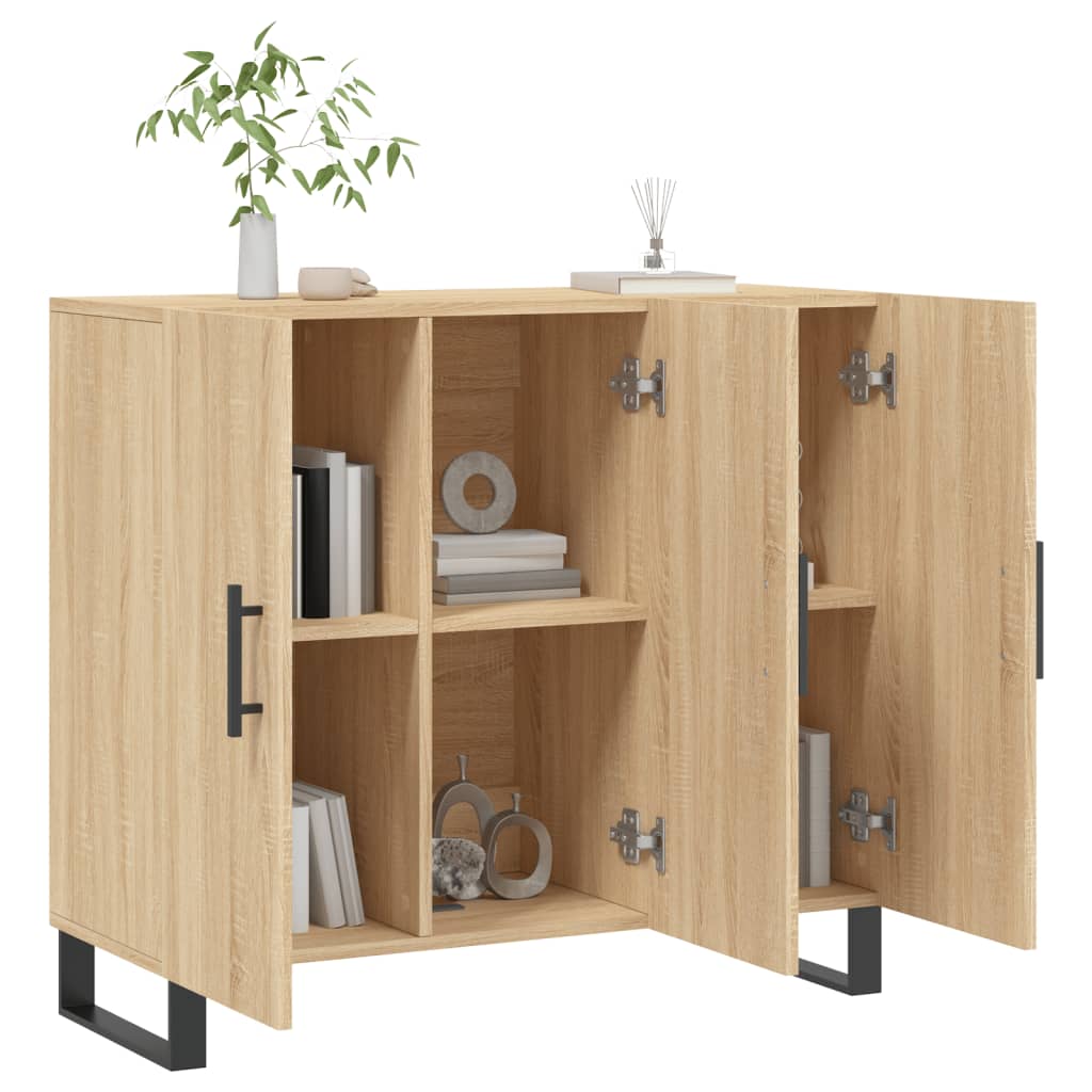 Dressoir 90X34X80 Cm Bewerkt Hout Sonoma Eikenkleurig