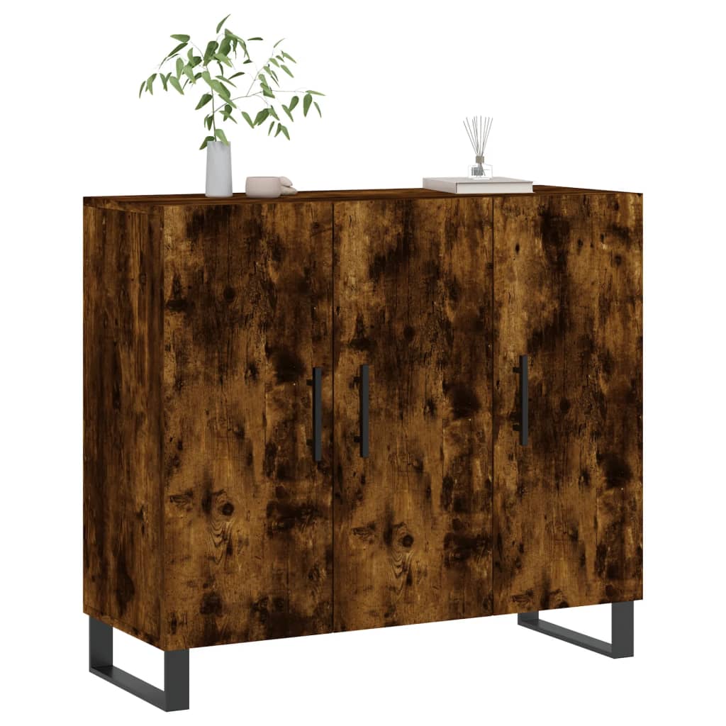 Dressoir 90X34X80 Cm Bewerkt Hout Gerookt Eikenkleurig