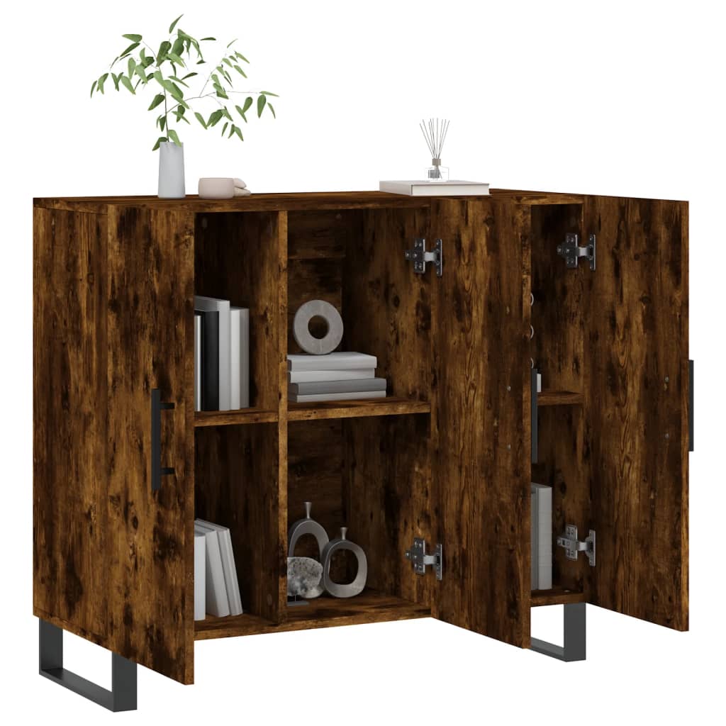Dressoir 90X34X80 Cm Bewerkt Hout Gerookt Eikenkleurig