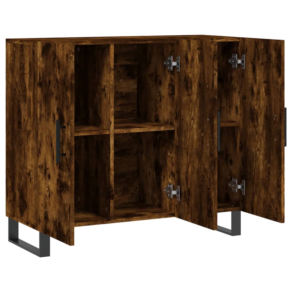 Dressoir 90X34X80 Cm Bewerkt Hout Gerookt Eikenkleurig