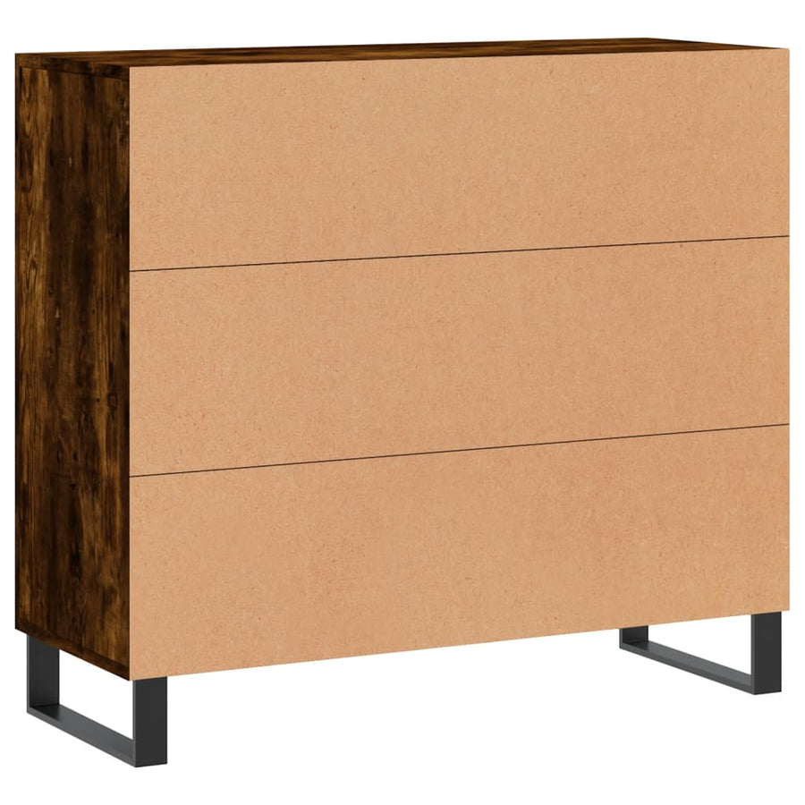 Dressoir 90X34X80 Cm Bewerkt Hout Gerookt Eikenkleurig