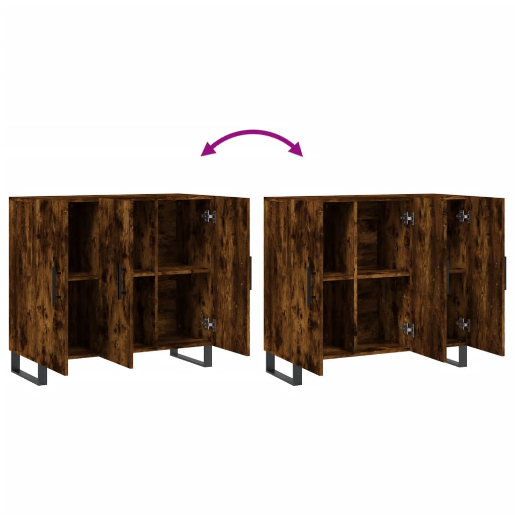 Dressoir 90X34X80 Cm Bewerkt Hout Gerookt Eikenkleurig