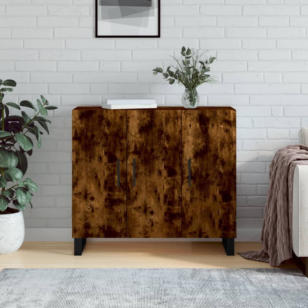Dressoir 90X34X80 Cm Bewerkt Hout Gerookt Eikenkleurig