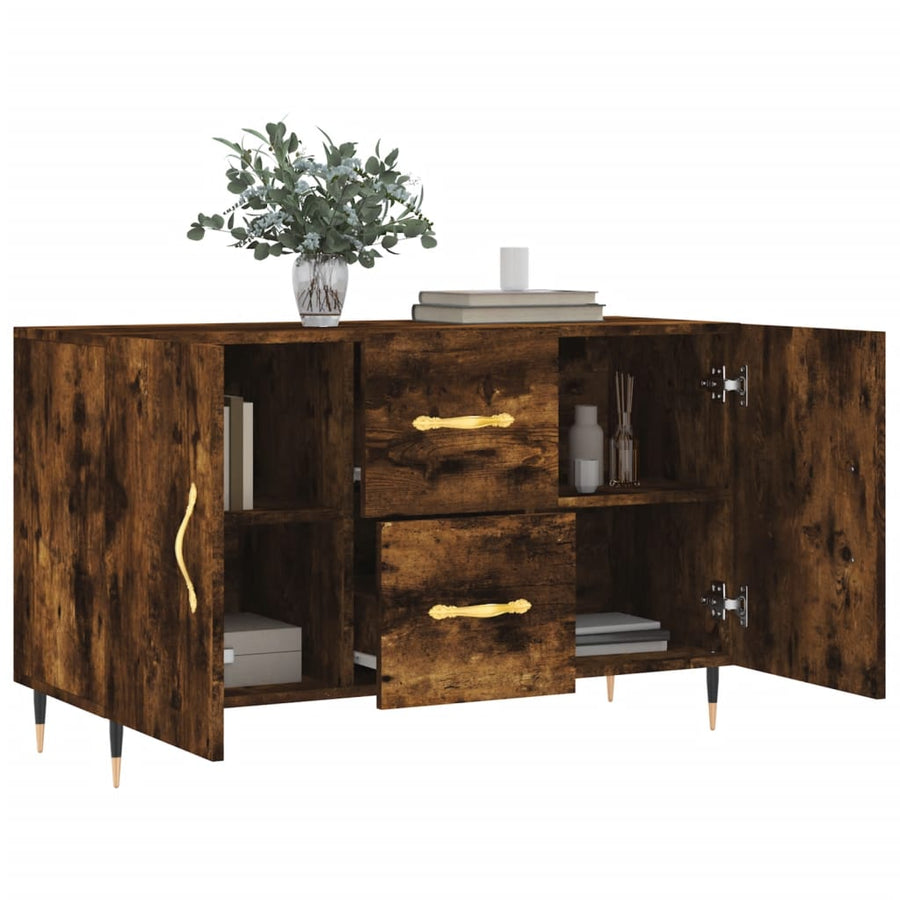 Dressoir 100X36X60 Cm Bewerkt Hout Gerookt Eikenkleurig