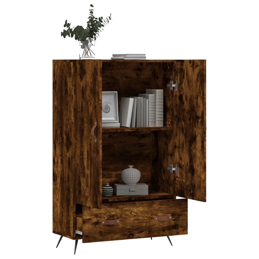 Hoge Kast 69,5X31X115 Cm Bewerkt Hout Gerookt Eikenkleurig