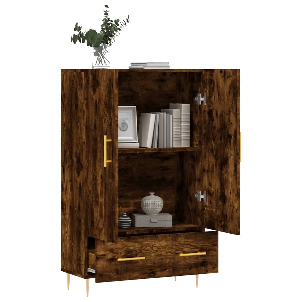 Hoge Kast 69,5X31X115 Cm Bewerkt Hout Gerookt Eikenkleurig