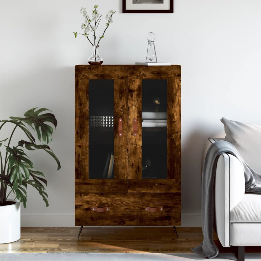 Hoge Kast 69,5X31X115 Cm Bewerkt Hout Kleurig Gerookt eiken