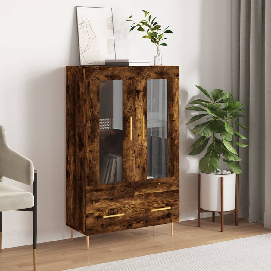 Hoge Kast 69,5X31X115 Cm Bewerkt Hout Kleurig Gerookt eiken