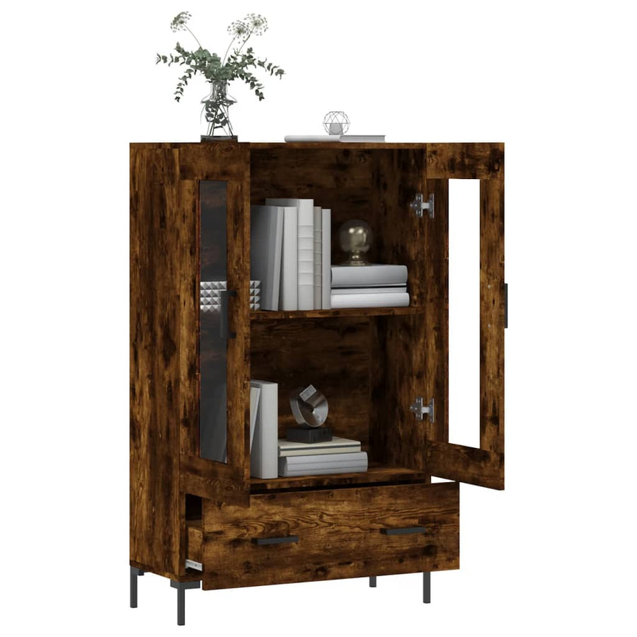 Hoge Kast 69,5X31X115 Cm Bewerkt Hout Gerookt Eikenkleurig