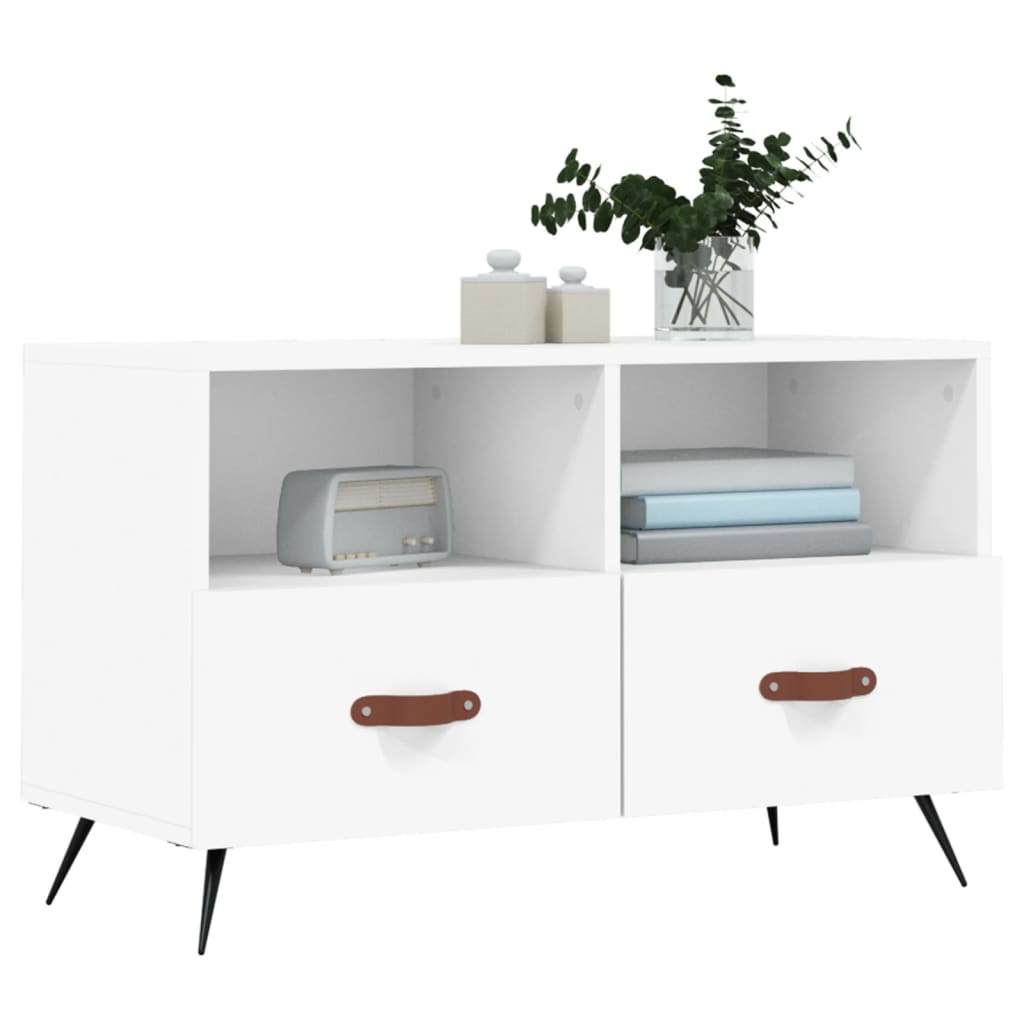 Tv-Meubel 80X36X50 Cm Bewerkt Hout Wit