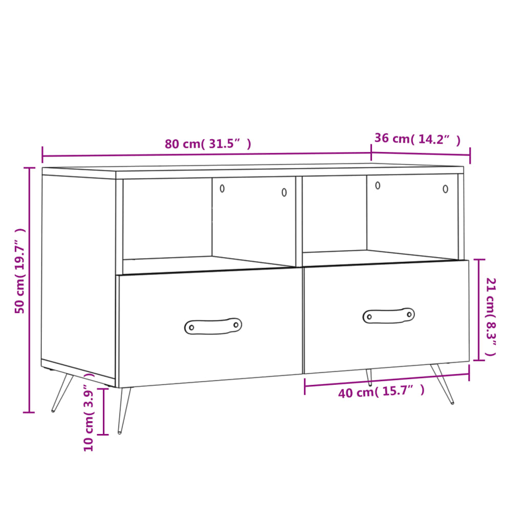 Tv-Meubel 80X36X50 Cm Bewerkt Hout Wit