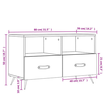 Tv-Meubel 80X36X50 Cm Bewerkt Hout Wit