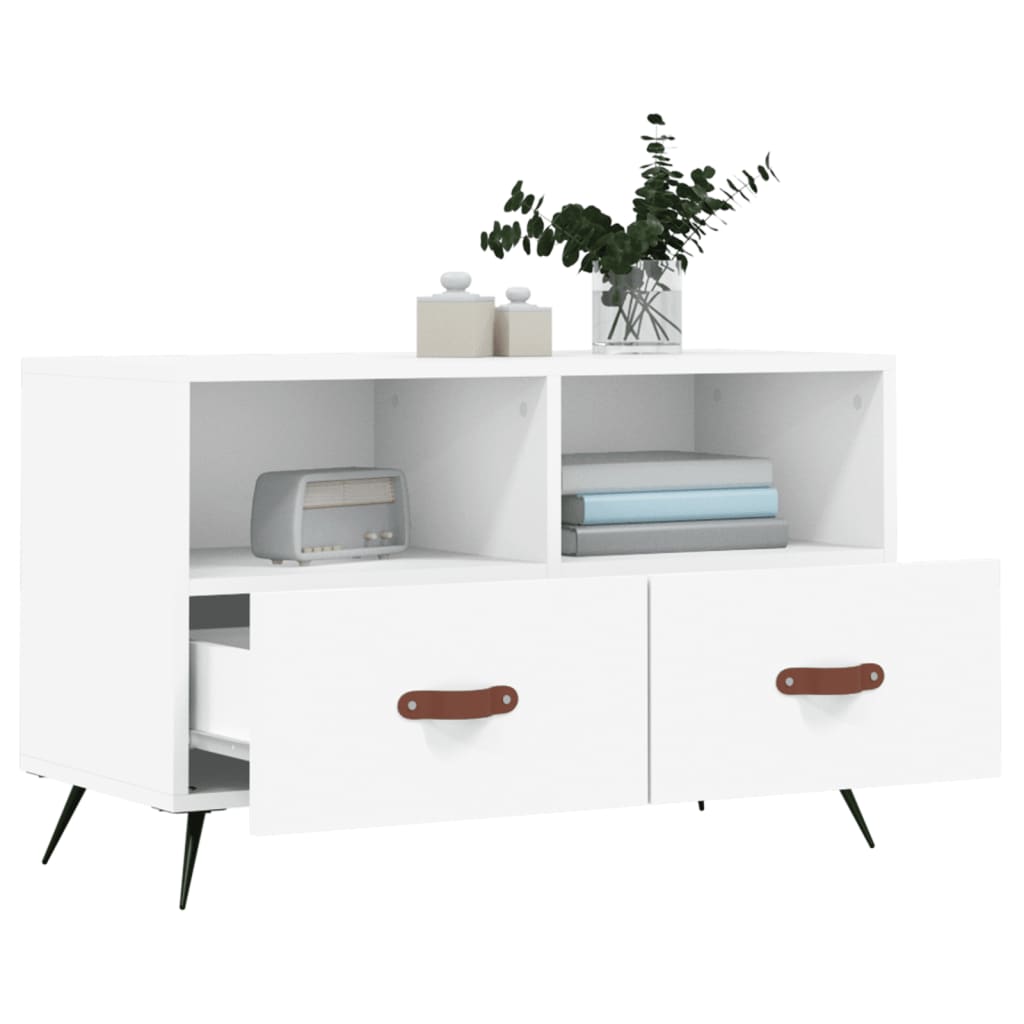 Tv-Meubel 80X36X50 Cm Bewerkt Hout Wit