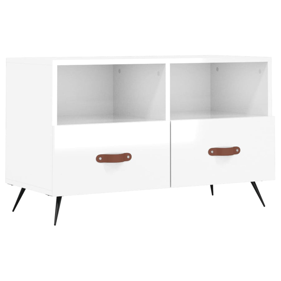Tv-Meubel 80X36X50 Cm Bewerkt Hout Hoogglans wit