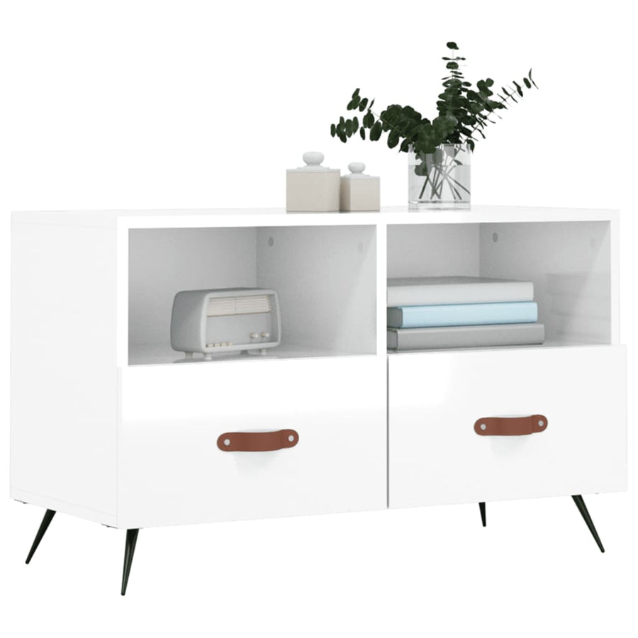 Tv-Meubel 80X36X50 Cm Bewerkt Hout Hoogglans wit