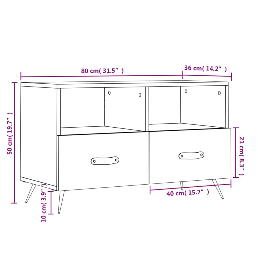 Tv-Meubel 80X36X50 Cm Bewerkt Hout Hoogglans wit