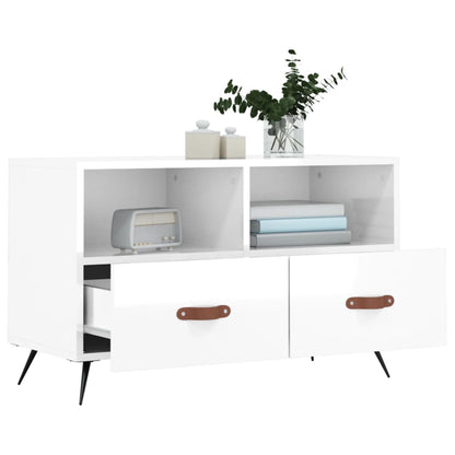 Tv-Meubel 80X36X50 Cm Bewerkt Hout Hoogglans wit