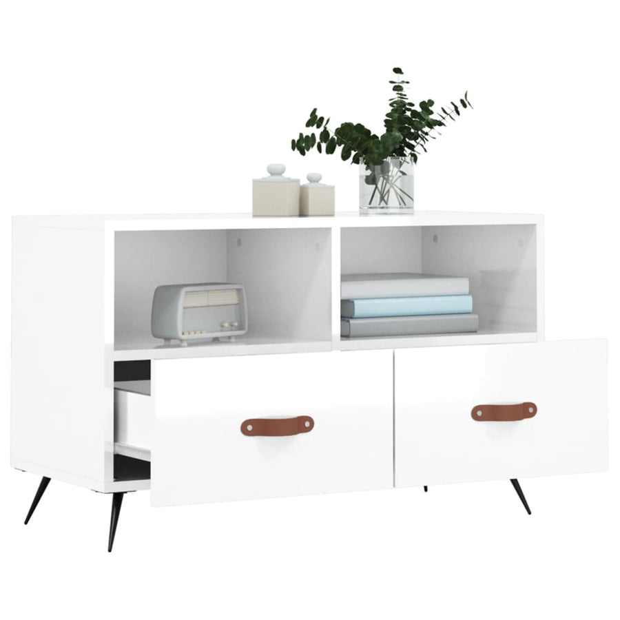Tv-Meubel 80X36X50 Cm Bewerkt Hout Hoogglans wit